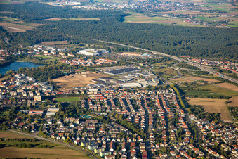 Aerial photograpy of Schütte-Lanz-Park commercial area in Brühl in the state Baden-Wuerttemberg, Germany