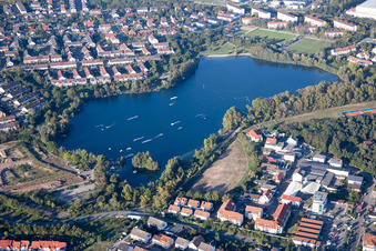 Leisure center of water skiing - racetrack in the district Rheinau in Mannheim in the state Baden-Wurttemberg