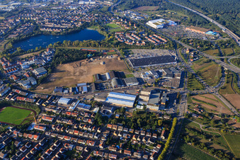 Aerial view of Schütte-Lanz-Park commercial area in Brühl in the state Baden-Wuerttemberg, Germany