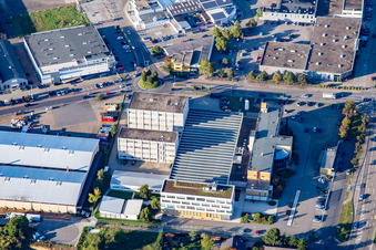 Schütte-Lanz-Park commercial area in Brühl in the state Baden-Wuerttemberg, Germany from above