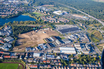 Aerial view of Schütte-Lanz-Park commercial area in Brühl in the state Baden-Wuerttemberg, Germany