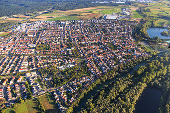 View of the town from the northwest in Ketsch in the state Baden-Wuerttemberg, Germany