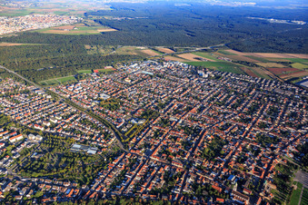 Oblique view of View of the town from the northwest in Ketsch in the state Baden-Wuerttemberg, Germany