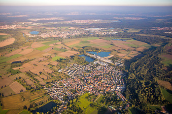Aerial photograpy of From the northwest in the district Rheinsheim in Philippsburg in the state Baden-Wuerttemberg, Germany