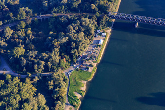 Aerial photograpy of Rhine bridges for the railway in Germersheim in the state Rhineland-Palatinate, Germany