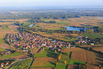 Aerial view of Village view from the northwest in Neupotz in the state Rhineland-Palatinate, Germany
