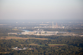 Oberwald industrial area from the west in Wörth am Rhein in the state Rhineland-Palatinate, Germany