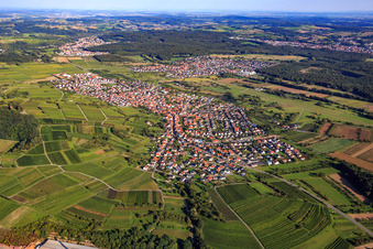 Aerial view of View of the town from the west in Malsch in the state Baden-Wuerttemberg, Germany