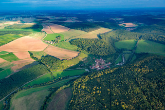 Aerial view of Monastery Bronnbach in the district Bronnbach in Wertheim in the state Baden-Wuerttemberg, Germany