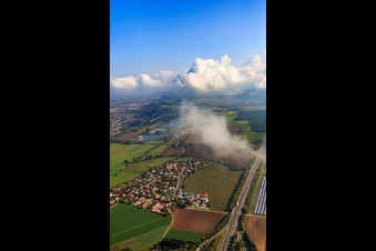Aerial view of Village view from the west on the A70 in the district Horhausen in Theres in the state Bavaria, Germany