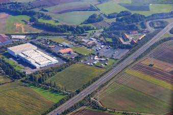 Steinbruch industrial estate with Schober Logistik GmbH and Euro Rastpark Knetzgau in Knetzgau in the state Bavaria, Germany