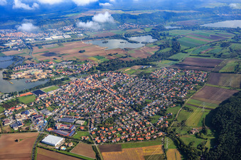 View of the town on the Old Main from the southwest in Sand am Main in the state Bavaria, Germany