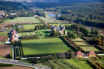Aerial view of Building complex in the park of the castle Seehof in Memmelsdorf in the state Bavaria
