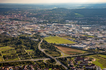 Aerial view of Bamberg from the northwest in Hallstadt in the state Bavaria, Germany