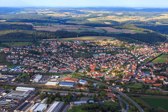Aerial view of Village on the B26 in the district Gleisenau in Ebelsbach in the state Bavaria, Germany