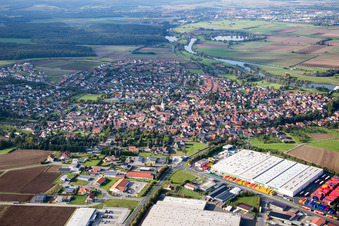 Aerial photograpy of Industrial estate and company settlement Gewerbegebiet An of Siechkapelle in Knetzgau in the state Bavaria, Germany