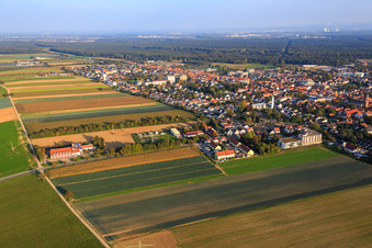Landauer Straße with Volunteer Fire Department Kandel and Willi-Hussong-Haus in Kandel in the state Rhineland-Palatinate, Germany