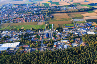 Am Kleinwald industrial area from the south in Herxheim bei Landau in the state Rhineland-Palatinate, Germany