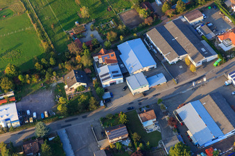 Aerial view of Am Kleinwald industrial area with Rieder embroidery and Ziegler Autoteile in Herxheim bei Landau in the state Rhineland-Palatinate, Germany