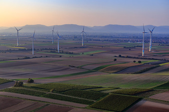 Wind farm from the southeast in Offenbach an der Queich in the state Rhineland-Palatinate, Germany