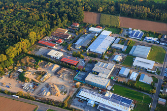 Industrial area Große Ahlmühle from the north with SERO GmbH and Hobbydepot in Rohrbach in the state Rhineland-Palatinate, Germany