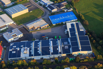 Große Ahlmühle industrial area from the west with RelineEurope GmbH and X2E System Engineering GmbH in Rohrbach in the state Rhineland-Palatinate, Germany