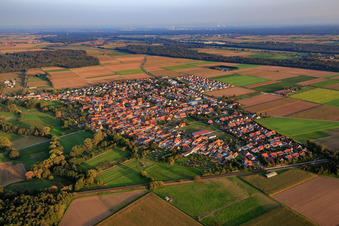 Aerial photograpy of Village view from the northwest in Steinweiler in the state Rhineland-Palatinate, Germany