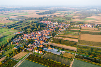 Village - view on the edge of agricultural fields and farmland in Winden in the state Rhineland-Palatinate, Germany