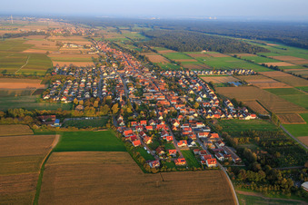 Aerial photograpy of Village overview from the west in Freckenfeld in the state Rhineland-Palatinate, Germany