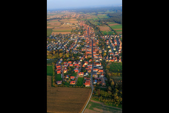 Oblique view of Village overview from the west in Freckenfeld in the state Rhineland-Palatinate, Germany