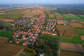 Village overview from the west in Freckenfeld in the state Rhineland-Palatinate, Germany out of the air