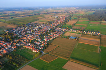 Village overview from the west in Freckenfeld in the state Rhineland-Palatinate, Germany from the plane