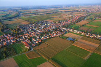 Bird's eye view of Village overview from the west in Freckenfeld in the state Rhineland-Palatinate, Germany