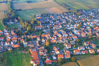 Main Street in Freckenfeld in the state Rhineland-Palatinate, Germany seen from above