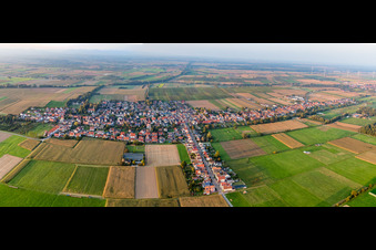 Aerial view of Village overview from the south in Freckenfeld in the state Rhineland-Palatinate, Germany