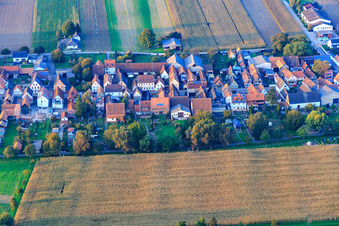 Main Street in Freckenfeld in the state Rhineland-Palatinate, Germany from the plane