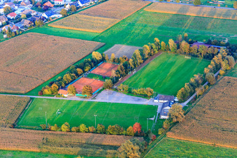 Sports fields of the SV 1946 Minfeld football club and the TC Minfeld in Minfeld in the state Rhineland-Palatinate, Germany