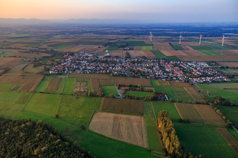 Aerial view of Village overview from the south in Minfeld in the state Rhineland-Palatinate, Germany