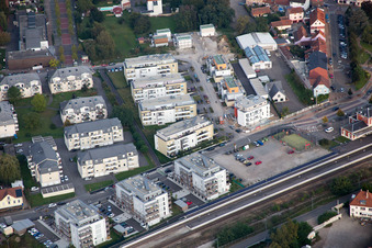 Bischwiller in the state Bas-Rhin, France seen from a drone
