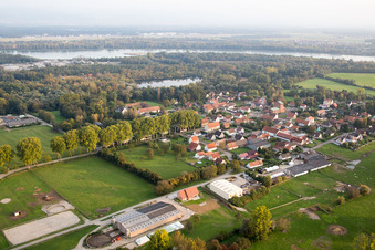 Village on the river bank areas of the Rhine river in Fort-Louis in Grand Est, France