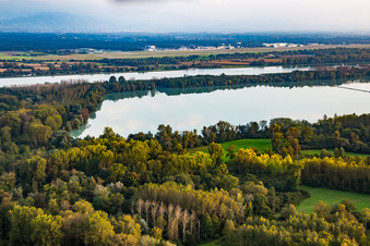 Aerial photograpy of Baden Airport from the west in the district Söllingen in Rheinmünster in the state Baden-Wuerttemberg, Germany
