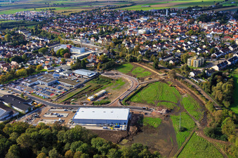 Aerial photograpy of New opening of EDEKA new building on Lauterburger Straße in Kandel in the state Rhineland-Palatinate, Germany