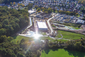 New opening of EDEKA new building on Lauterburger Straße in Kandel in the state Rhineland-Palatinate, Germany from above