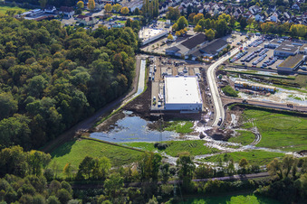 New opening of EDEKA new building on Lauterburger Straße in Kandel in the state Rhineland-Palatinate, Germany seen from above