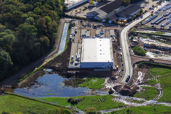New opening of EDEKA new building on Lauterburger Straße in Kandel in the state Rhineland-Palatinate, Germany from the plane