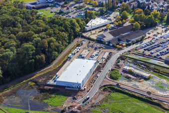 New opening of EDEKA new building on Lauterburger Straße in Kandel in the state Rhineland-Palatinate, Germany viewn from the air