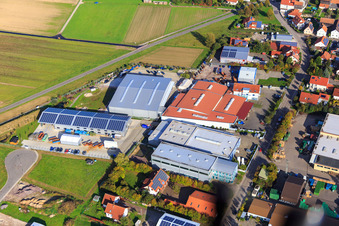 Oblique view of Gereutäcker industrial estate with HGGS LaserCUT GmbH & Co. KG and FENNEK in Hatzenbühl in the state Rhineland-Palatinate, Germany