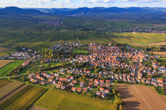Aerial photograpy of View of the town between autumnal vineyards from the southeast in the district Mörzheim in Landau in der Pfalz in the state Rhineland-Palatinate, Germany