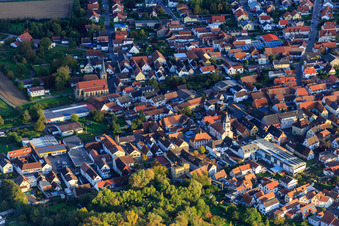 Village center with 2 churches in the district Ingenheim in Billigheim-Ingenheim in the state Rhineland-Palatinate, Germany