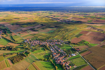 Village view between autumnal vineyards from the northwest in Oberhausen in the state Rhineland-Palatinate, Germany